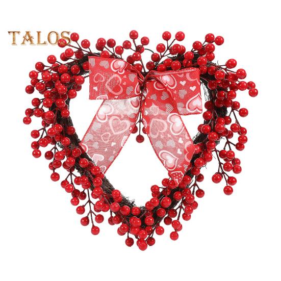 

Венок в форме сердца на День святого Валентина, искусственные красные ягоды, венок в форме сердца из веток с бантом, украшение для входной двери, стены, камина, домашнего декора красный