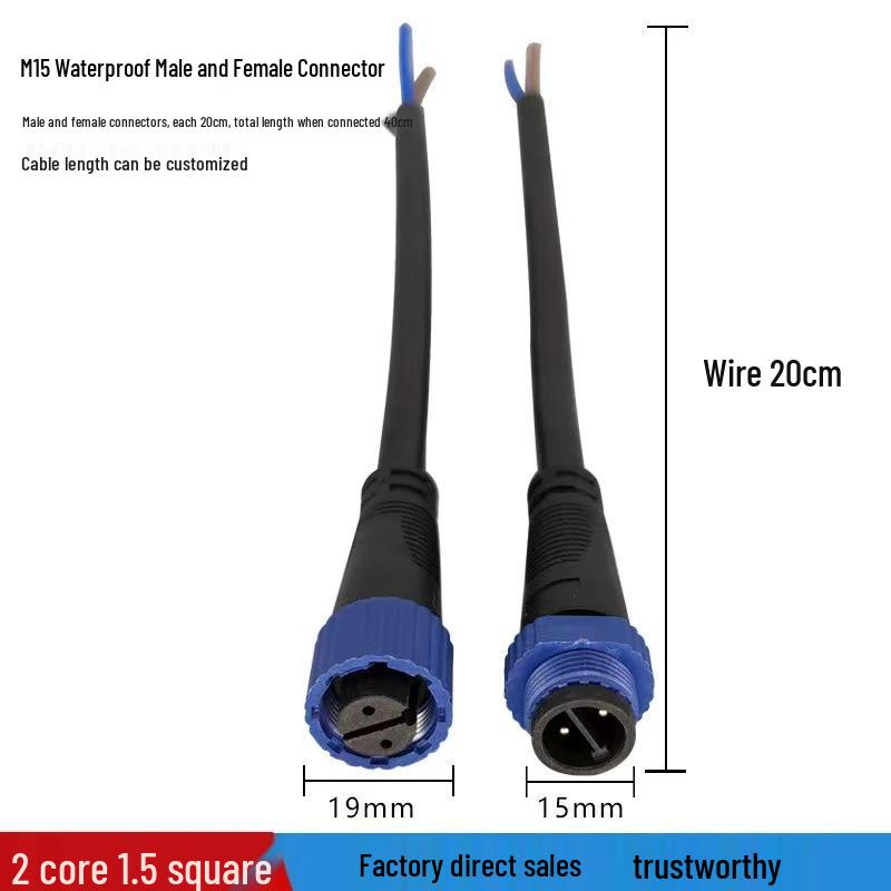 

M15 IP65 Waterproof Automotive Connector Cable, 2P/3P/4P/5P LED Power Supply, Male-Female Connector
