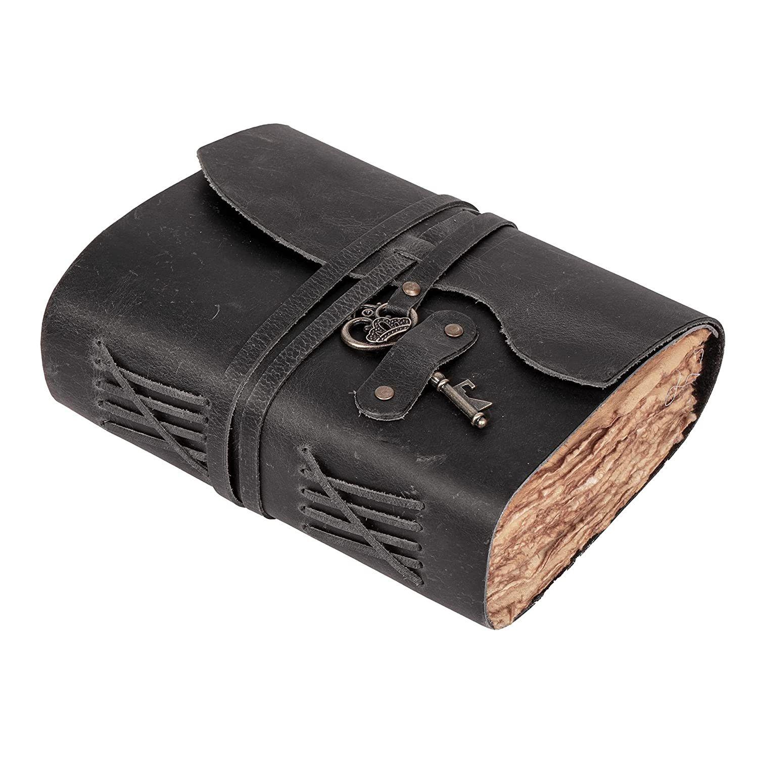 

Винтажный кожаный дневник ручной работы - Старинные страницы ручной работы - Старинная застежка на ключ - Черный цвет. Размер 6x4 дюйма 6 x 4 in чёрный