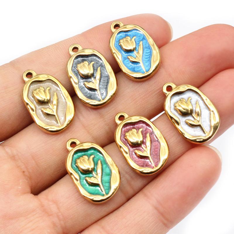 2-4pcs Enamel Stainless Steel Flower Coral Fish Charms Pendant DIY Jewelry Making Accessories Findings for Necklace Earrings