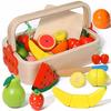 Wooden Fruits For Cutting Slicing On Magnet In A Box Set With A Knife