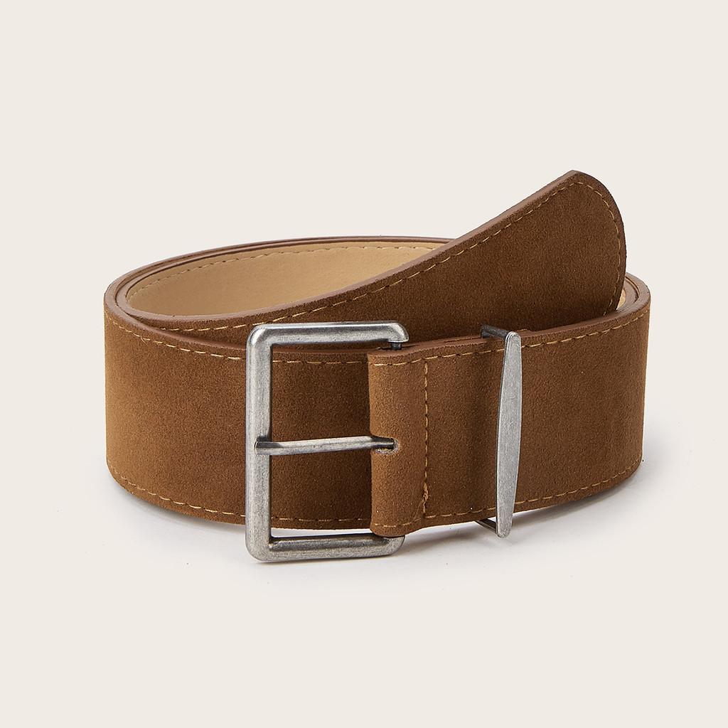 Solid Color Simple Suede Square Buckle Decoration Women Casual Belt Daily For