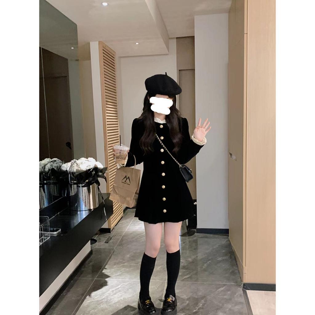 French Xiaoxiang Hepburn Style Black Dress Children's Early Autumn New Temperament Waist Short Skirt