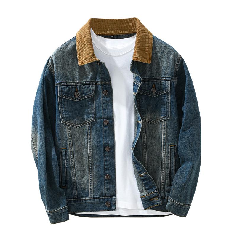 Men's Retro Patchwork Denim Jacket - Loose Fit, Versatile Casual Workwear for Spring and Autumn