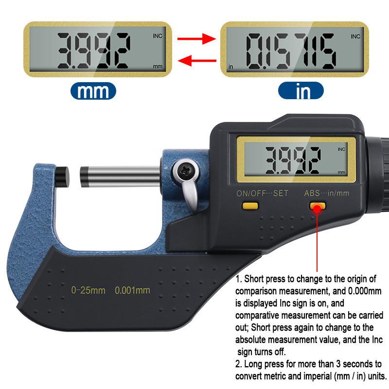 0-25mm Outside Micrometer High Precision 0.001 Electronic Digital Display Micrometer Portable Caliper Measuring Tool