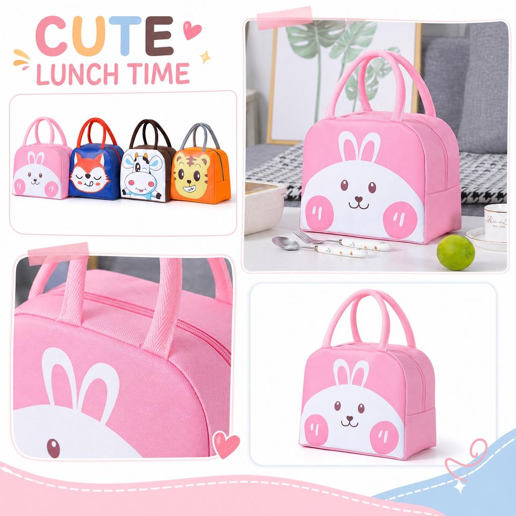 Insulated Lunch Bag with Cartoon Animal Design Portable Handheld Thermal Lunch Box for Work School Outdoor Use