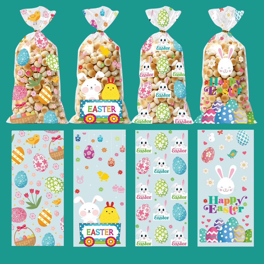 Four In One, Easter, OPP,Flat Pocket, Rabbit Easter Egg Pattern, Candy Gift Packaging Bag, Universal Holiday