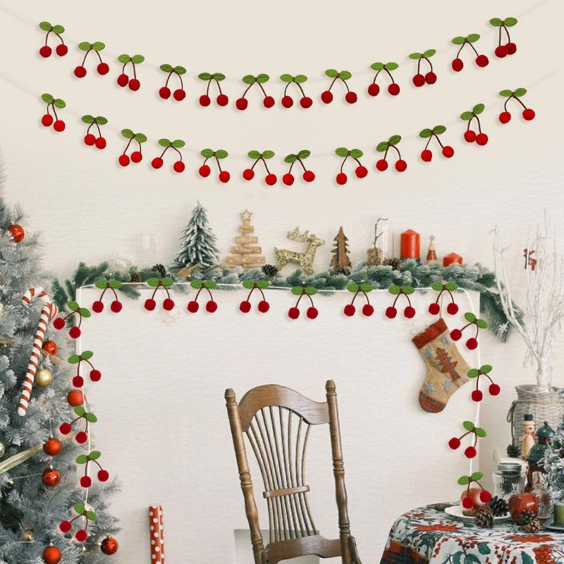Pompom Balls Cherry Garland Kids Girl Birthday Party Banner DIY Fruit Wall Hanging Decoration Christmas Baby Shower Home Decor