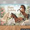 2D Reitgeburtstag Kulisse, Wilde Pferde & Blumen Fotografie Banner