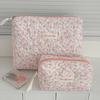 Vintage Pink Floral Women's Cosmetic Bag Large Capacity Toiletry Makeup Storage Pouch Handbag Ladies Zipper Quilted Clutch Bag