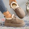 Autumn and Winter Suede Thick-Soled Fleece-Lined Ankle Boots with Metal Buckle Decoration Warm Snow Boots Retro Casual Height-Increasing Women's Shoes