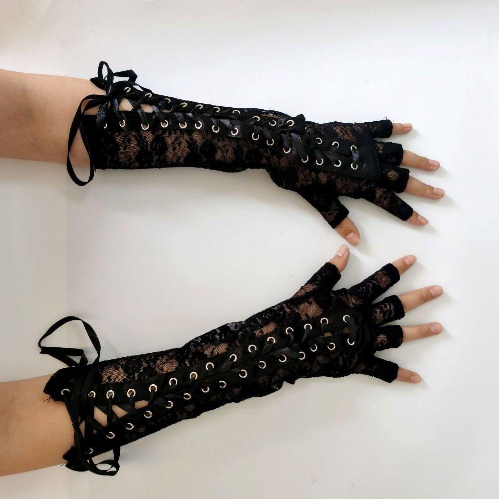 Lolita Lace Strap Gloves Long Gloves JK Women Gloves Sweet Ribbon Half Finger Gloves Photography