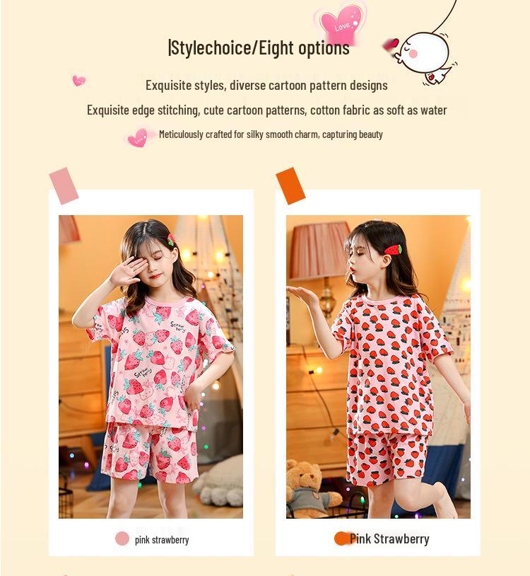 2024 New Summer Cotton Pajama Set for Girls - Short-Sleeve, Thin, Princess Design for Baby and Kids
