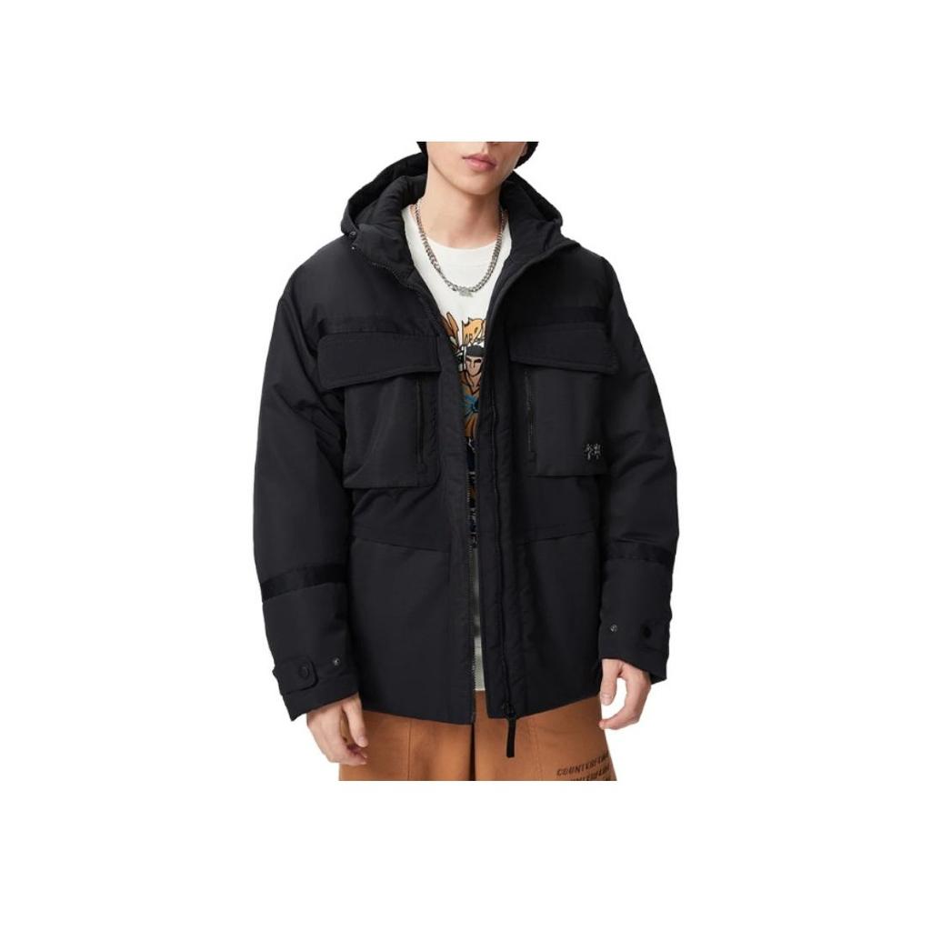 Li Ning Sports Trend Series Logo Zipper Hooded Down Jacket Unisex Jacket Black AYMS057-3
