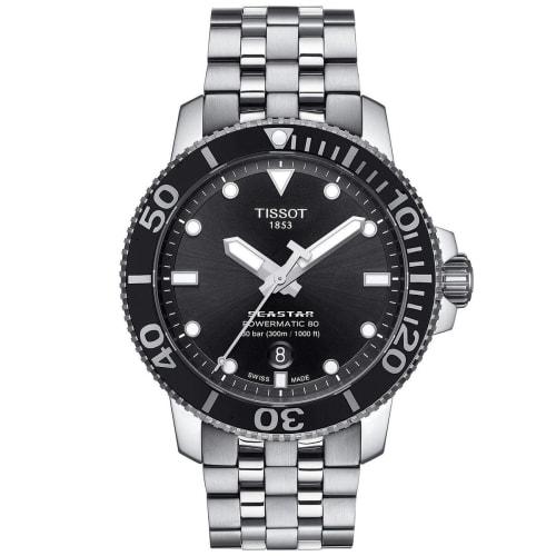 Tissot Men's Seastar 1000 Automatic Watch, Black Dial, Bracelet, T1204071105100, Officially Imported