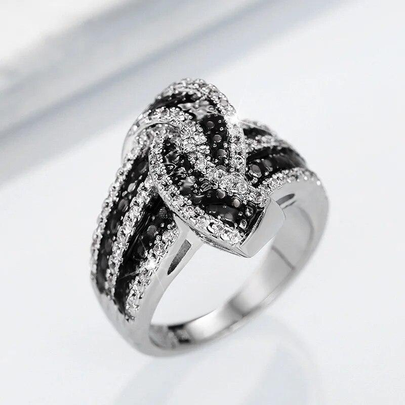 Huian Black Enamel Rings 2023 New Shiny White Cubic Zirconia Luxury Women Finger Accessories for Party Vintage Female Jewelry