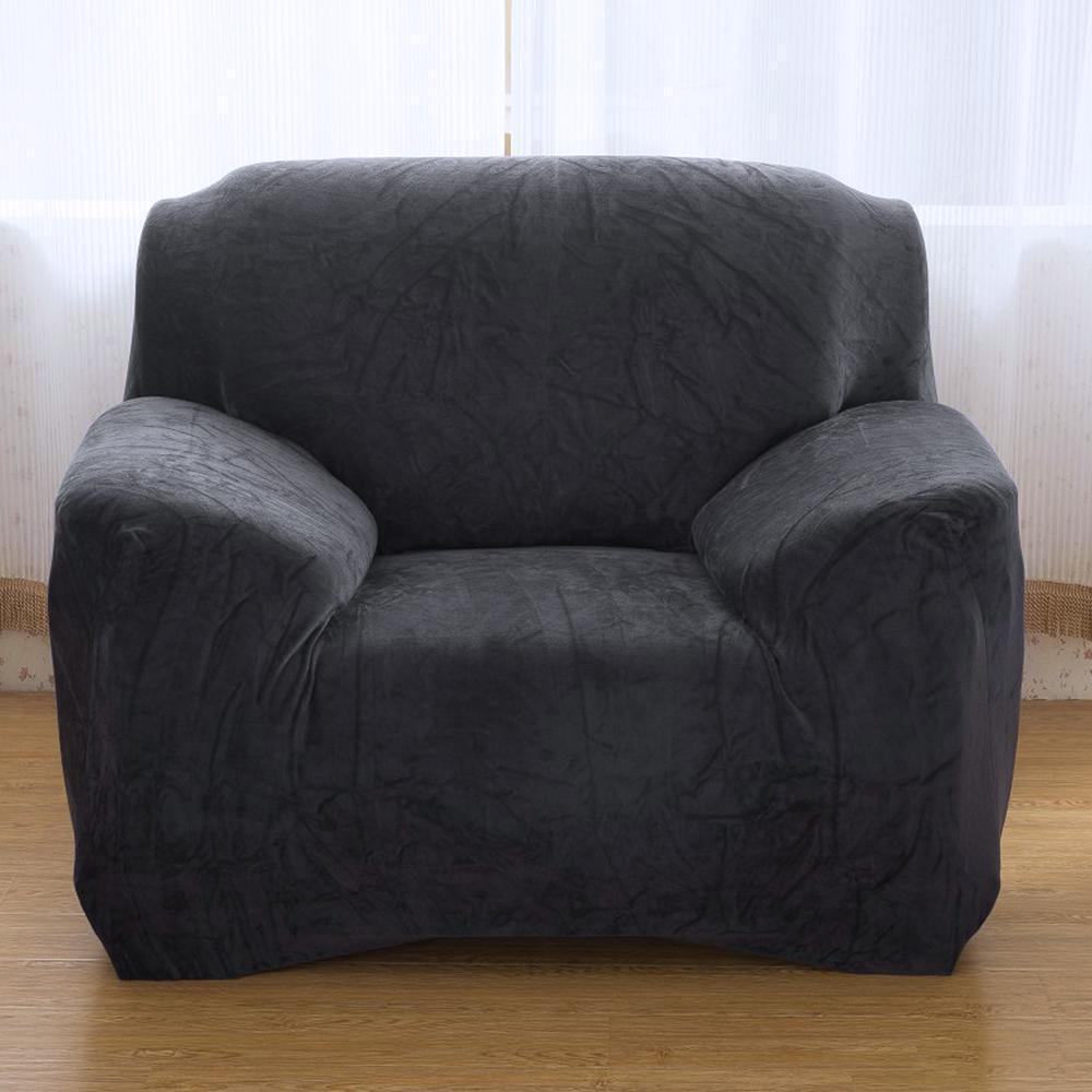 Modern Velvet Plush 1 Piece High Stretch Sofa Slipcover Furniture Protector Non Slip Elastic Bottom for Kid Pets Scratch Gray