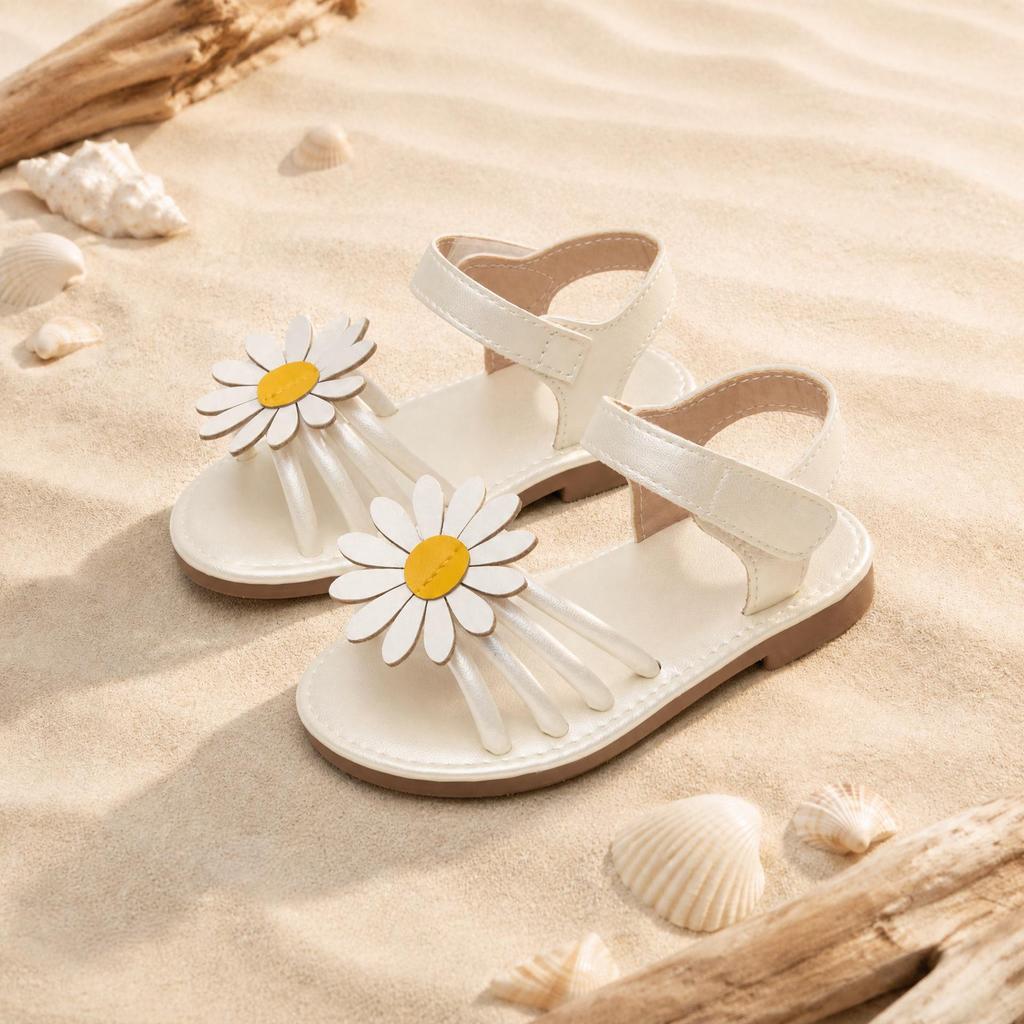 Girls' 2026 Summer Open Toe Flat Sandals with Back Strap – Versatile Beach Princess Shoes
