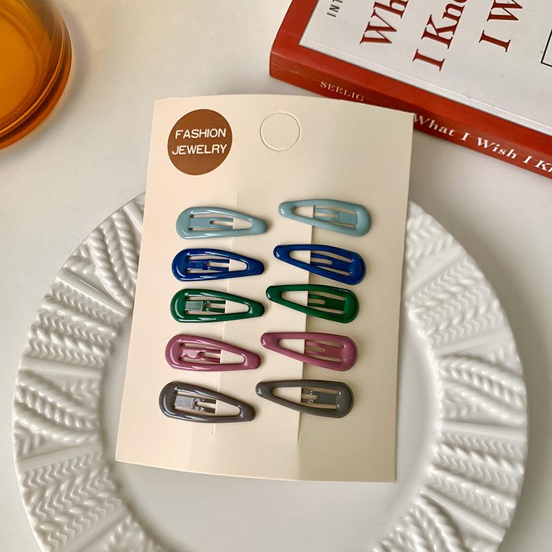 Colorful 10-Piece Children's Hair Clips Set - Water Drop Shape for Girls' Bangs & Sideburns
