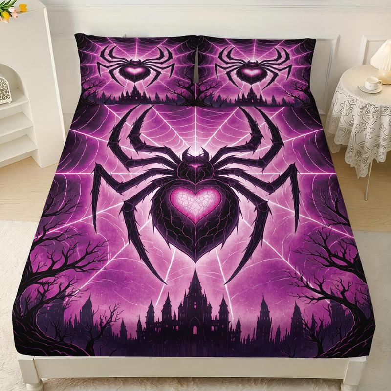 3pcs Colorful Spider Printed Coreless Bed Sheet Set, Multi Specification Soft Bed Cover, Bedroom Bedding Decoration, Washable