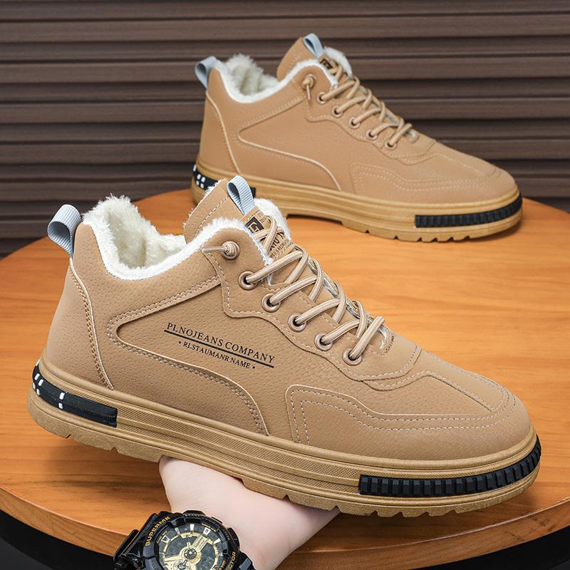 Men's Shoes Trend with Plush Sports Shoes Leather Face Loafers 2025 New Comfortable Thick Soled Work Shoes Zapatillas Informales