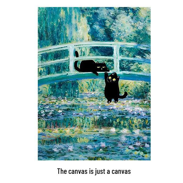 Water Lily & Starry Night Abstract Cat Art: Colorful Wall Hanging for Bedroom & Living Room