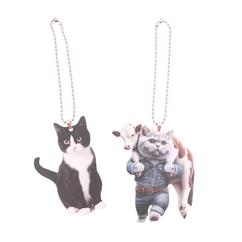 Cartoon 2D Cat Christmas Pendant Cute Animal Acrylic Auto Rearview Mirror Ornament Christmas Ornaments Pendant Decor Gift