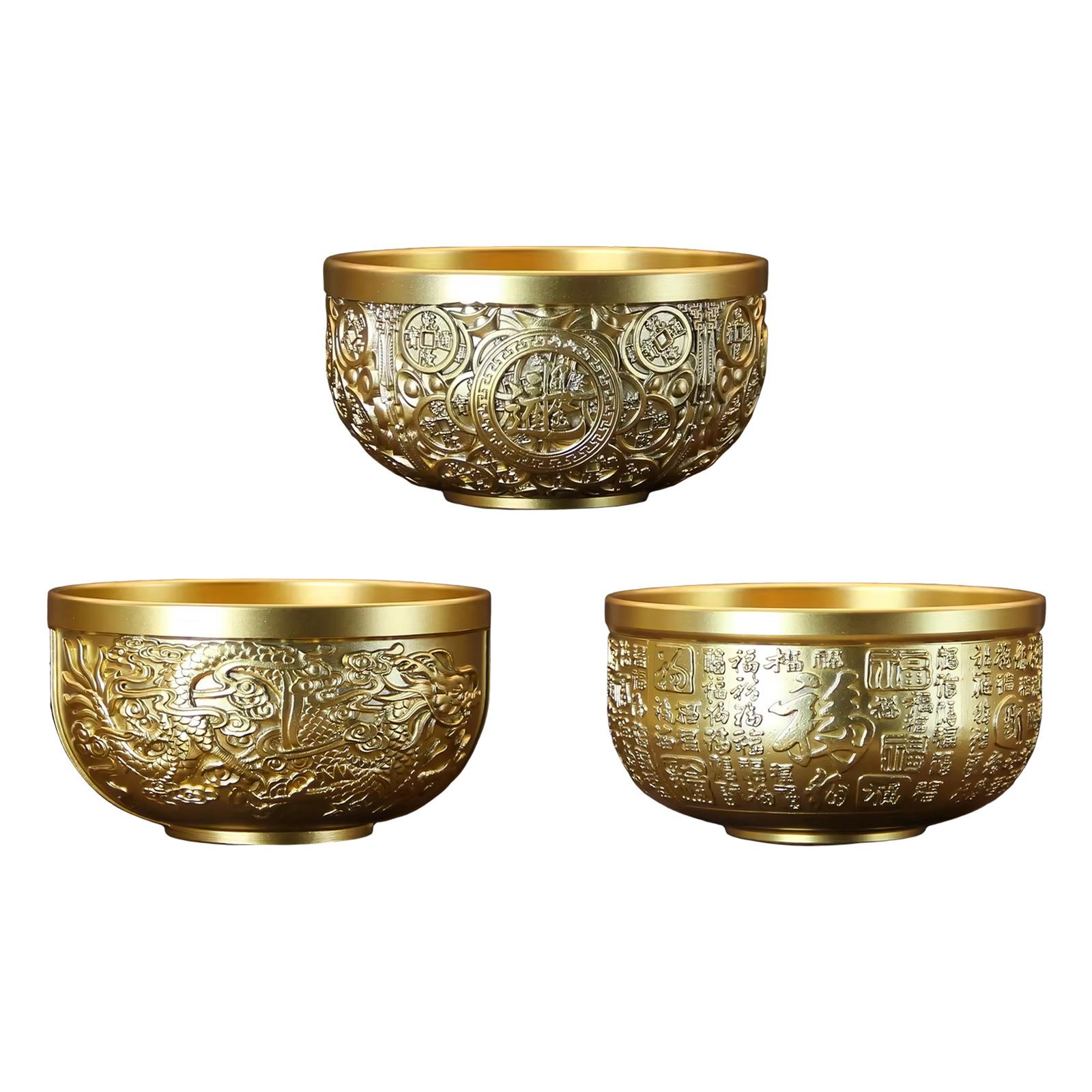 Golden Metal Bowl Blessing Bowl Decorative Bowl Serving Bowl Fengshui Ornament Table Centerpieces for Home Office Decors