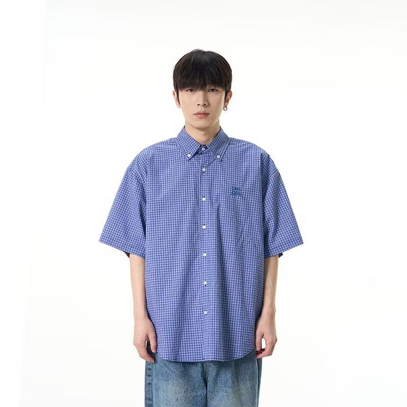 

Рубашка с длинными рукавами с буквенным принтом 2024 года в японском стиле в стиле Гонконга, свободная рубашка для мужчин, летняя модная универсальная повседневная куртка XL синий