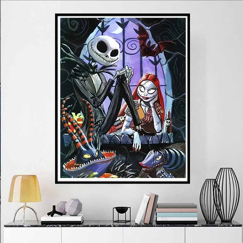 Disney Diamond Painting Jack Sally Dark Fairy Tale Illustration 5D Diamond Painting Art Embroidery Cross Stitch Room Decoration