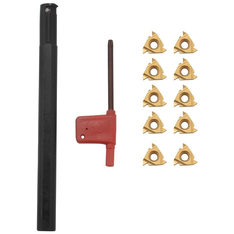 

2025 Trend 1/2 Inch Lathe Threading Boring Bar With 10Pcs 16IR AG60 Internal Threading Carbide Turning Inserts And T15 Wrench чёрный