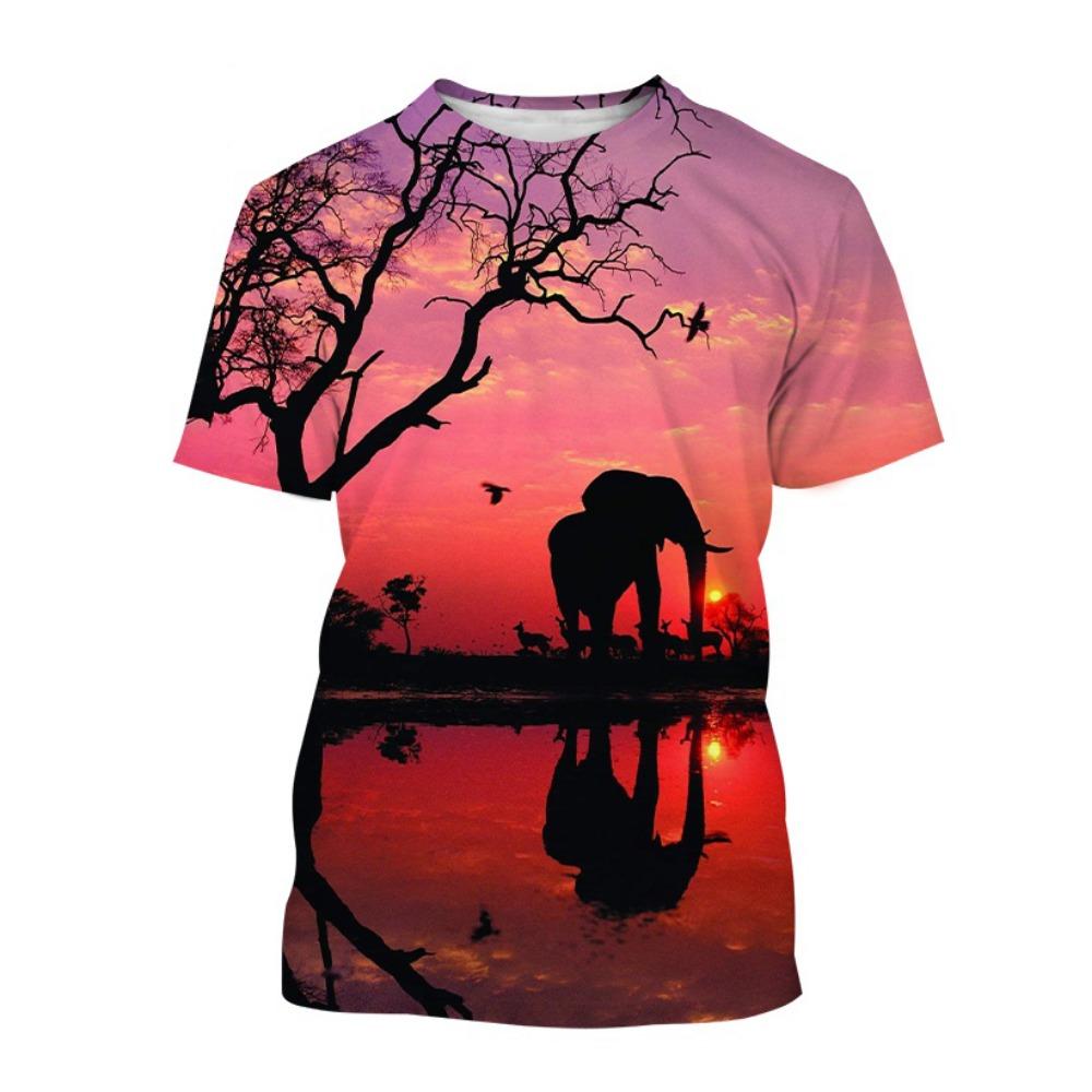 New Summer Animal Fun Elephant 3D Print T-Shirt Men Funny O-Neck Short Sleeve Oversized Harajuku Top