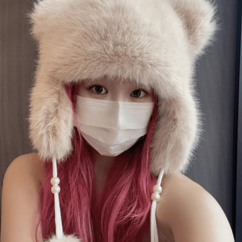 Teens Keep Warm Bear Ear Shape Hat Winter Driving Trapper Hat for Sweet Girls