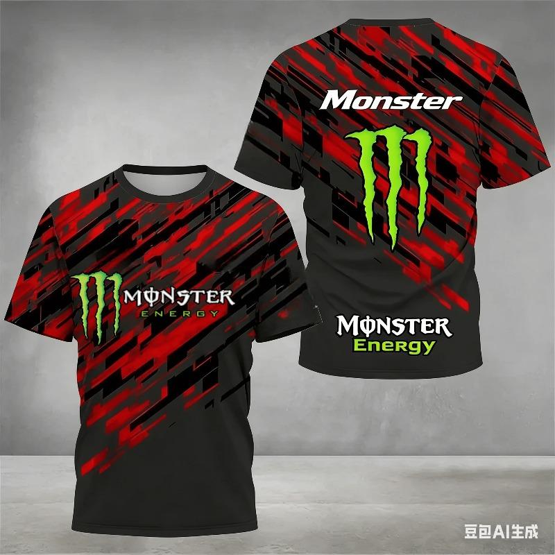 Baibao QIQI Zomer Sport T-shirt met Korte Mouwen voor Heren met 3D-print van Monster Energy, Sneldrogend en Vocht absorberend Fiets Sportkleding L