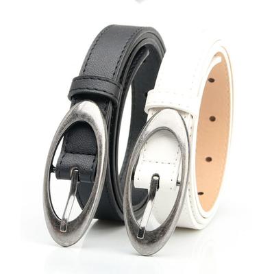 Fashion PU Leather Belt Alloy Buckle Thin Buckle Waistband Elliptical Waist Strap Women