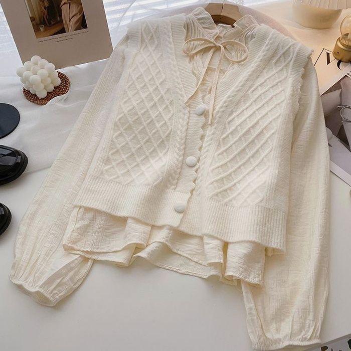 

Женский универсальный жилет-кардиган из кружевной вязки свободного кроя – Весна и Осень 2025 L 110-120