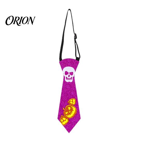 Halloween Cosplay Props Glitter Felt Tie, Skull Pumpkin Ghost Spider Bat Print Necktie Holiday Celebration Tie for Kids Adults, Adjustable Neck