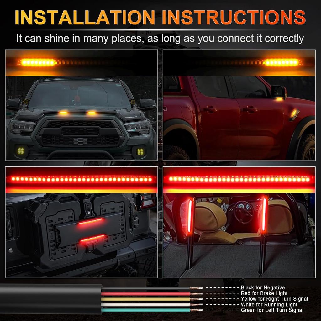 LivTee Universal 8" Flexible LED Light Strip with Tail Brake Stop Turn Signal Lights All-in-one for Motorcycle Scooter Quad Cruiser Off Road,