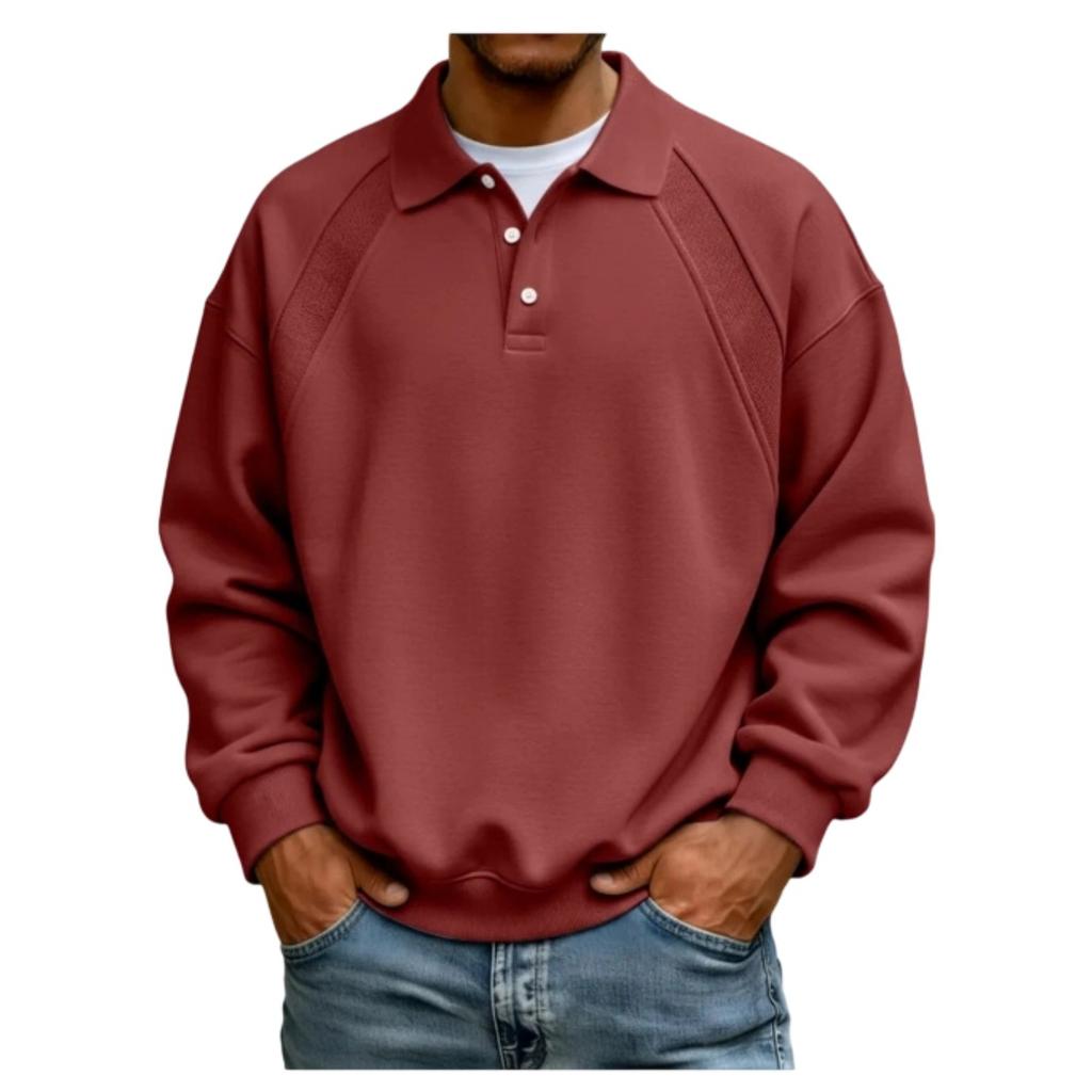 Men's Long Sleeve Sweatshirt with Button and Ribbed Trim Casual Pullover Top