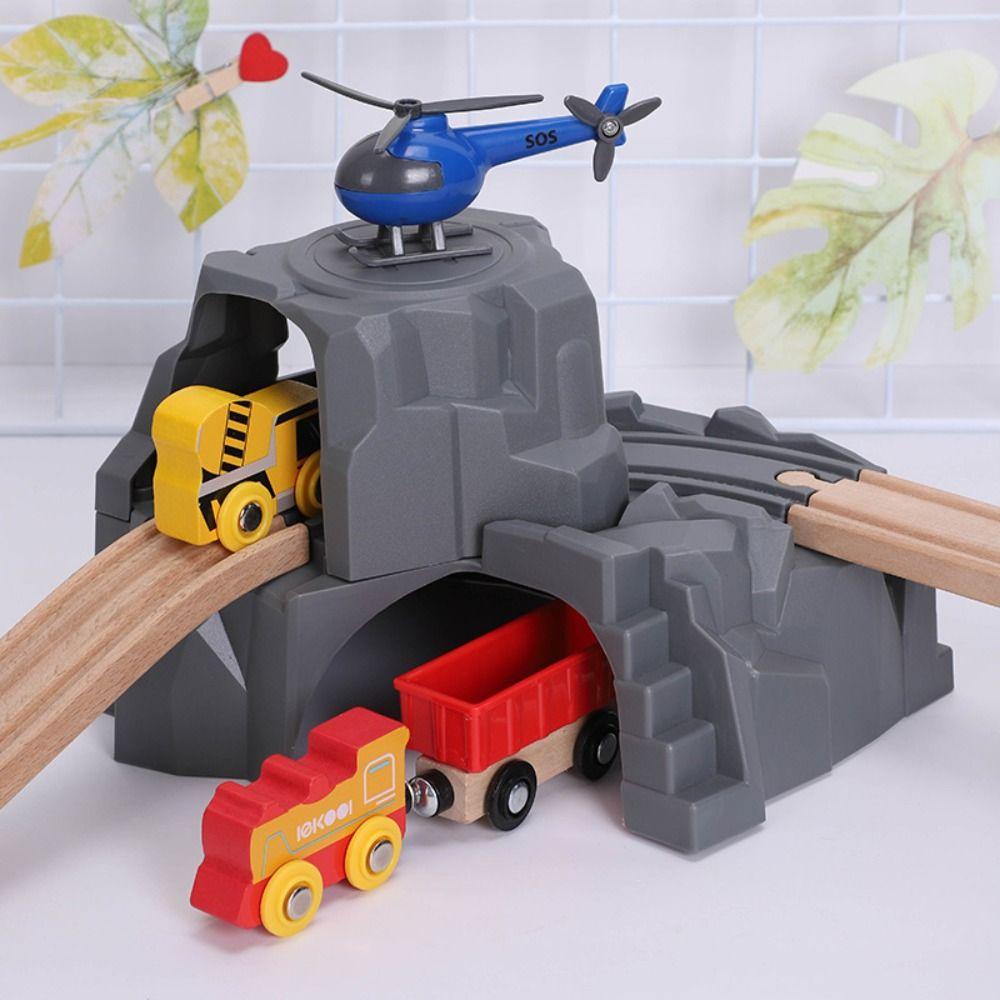 Mountain Cave Track Train Double Tunnel Simulation Wooden Track Train Toy  Kids Toy