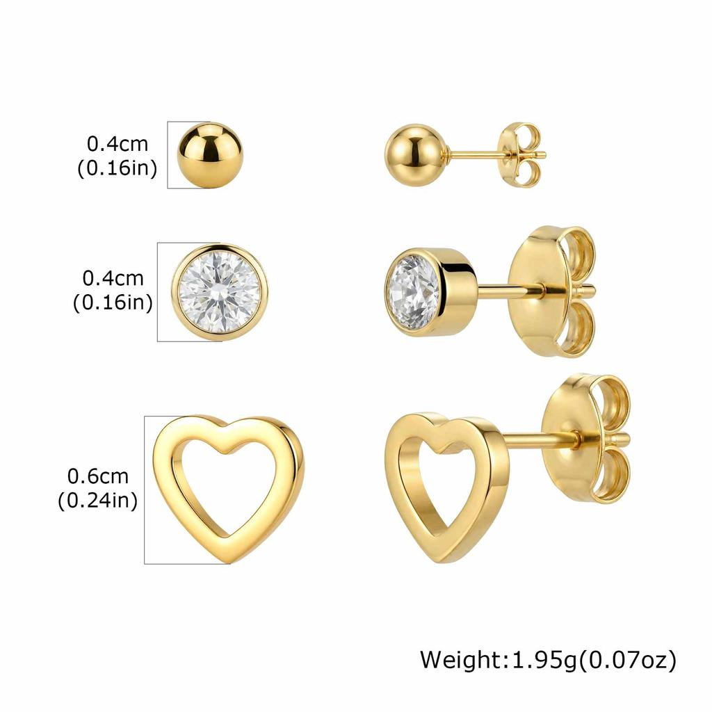 3 Paar Set Ohrstecker Edelstahl Herz Stern Schmetterling Mond Kirsch Klee Zirkonia Piercing Schmuck für Damen Anlaufgeschützt