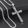 Men's Stainless Steel Cross Necklace with Twisted Thread Design and Durable Titanium Steel Chain for Everyday Wear and Gift Giving