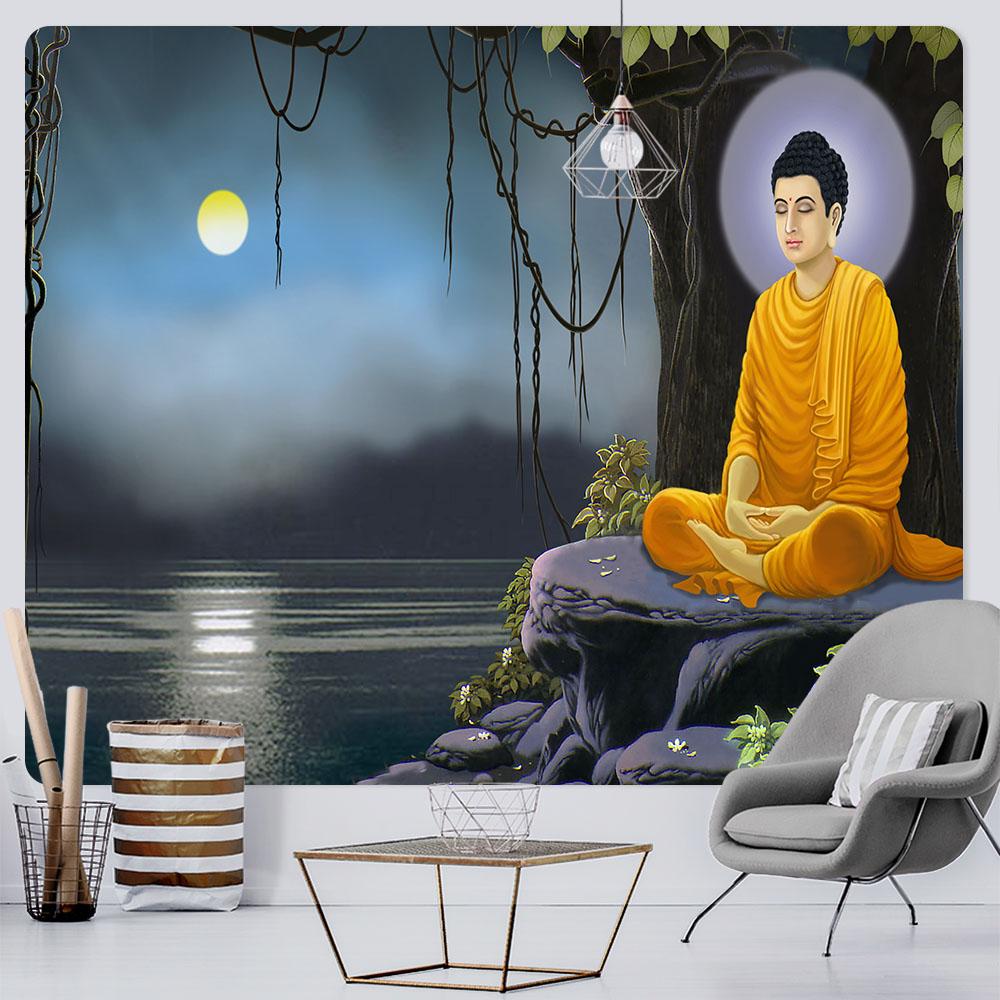Indian Buddha Meditation Print Pattern Tapestry Home Living Room Bedroom Wall Decor Background Cloth Tapestry