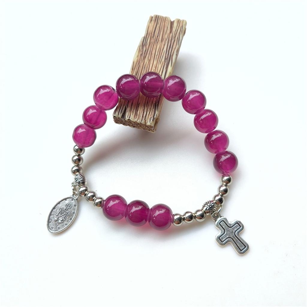 Elegant Crystal Beaded Bracelets Cross Bracelets Stretch Bracelets Rosarys Cross Pendants Bracelets for Daily Wear