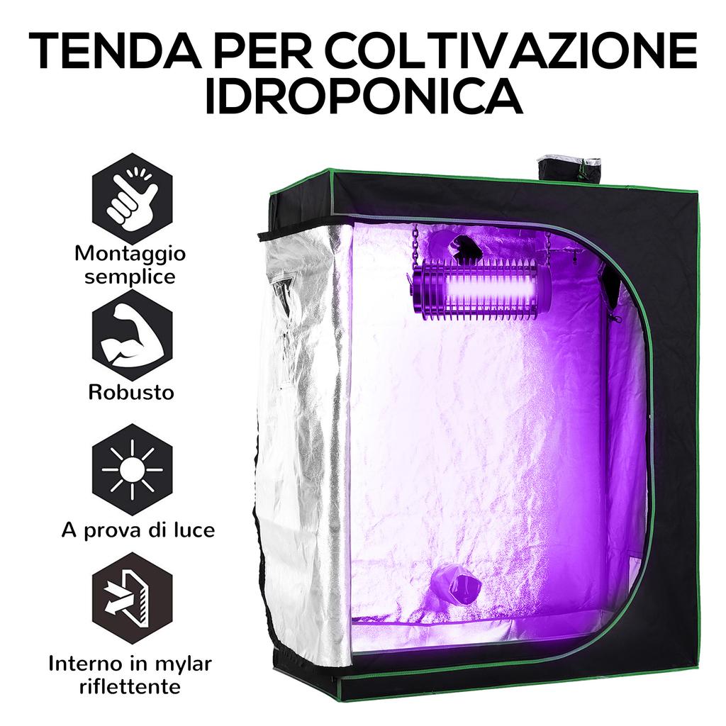 Mylar Hydroponic Grow Tent with Adjustable Air Vents for Indoor Cultivation, 120x60x150cm, Black