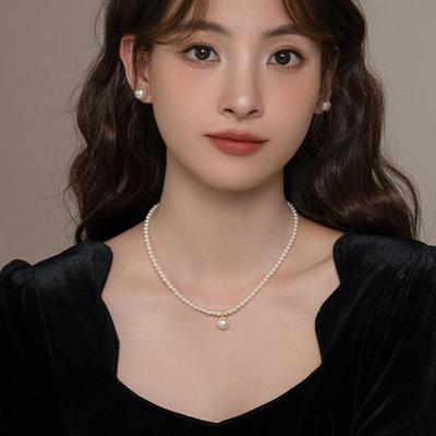 Elegante Französische Hepburn-Stil Mikro-Pavé Voll Diamant Perlenkette – Damen Leichter Luxus Schlüsselbein Kette Choker