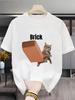 Unisex Funny Meme Cat Brick Graphic T‑Shirt Humor Animal Print Short Sleeve Tee Casual Streetwear Men Women Novelty Funny Gift