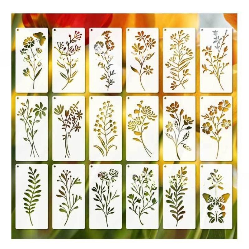 Cross-border 18 Plant Tranquil Environment, Flower Leaves Hollow Painting Template, Painted Inkjet Wall DIY Decoration