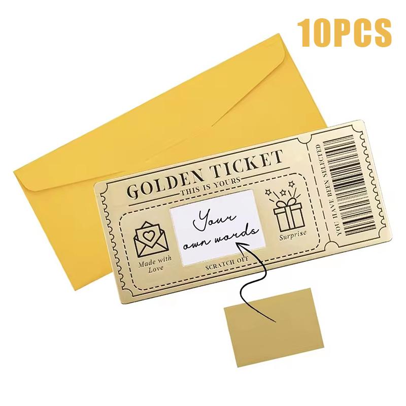 Scratch Off Ticket Golden Ticket Scratch-Off Card Raffle Gift Surprise Scratch-Off Card With Envelope Party Favor Cinema Voucher