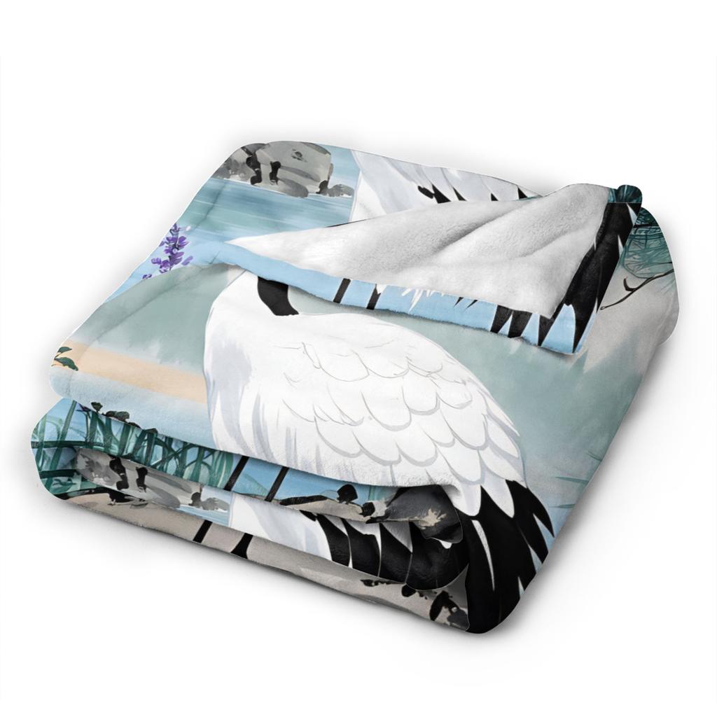 Chinese Style Crane Soft Blanket Children Plush Bedding Throws Funny Couch Bed Flannel Bedspread Sofa Bed Cover